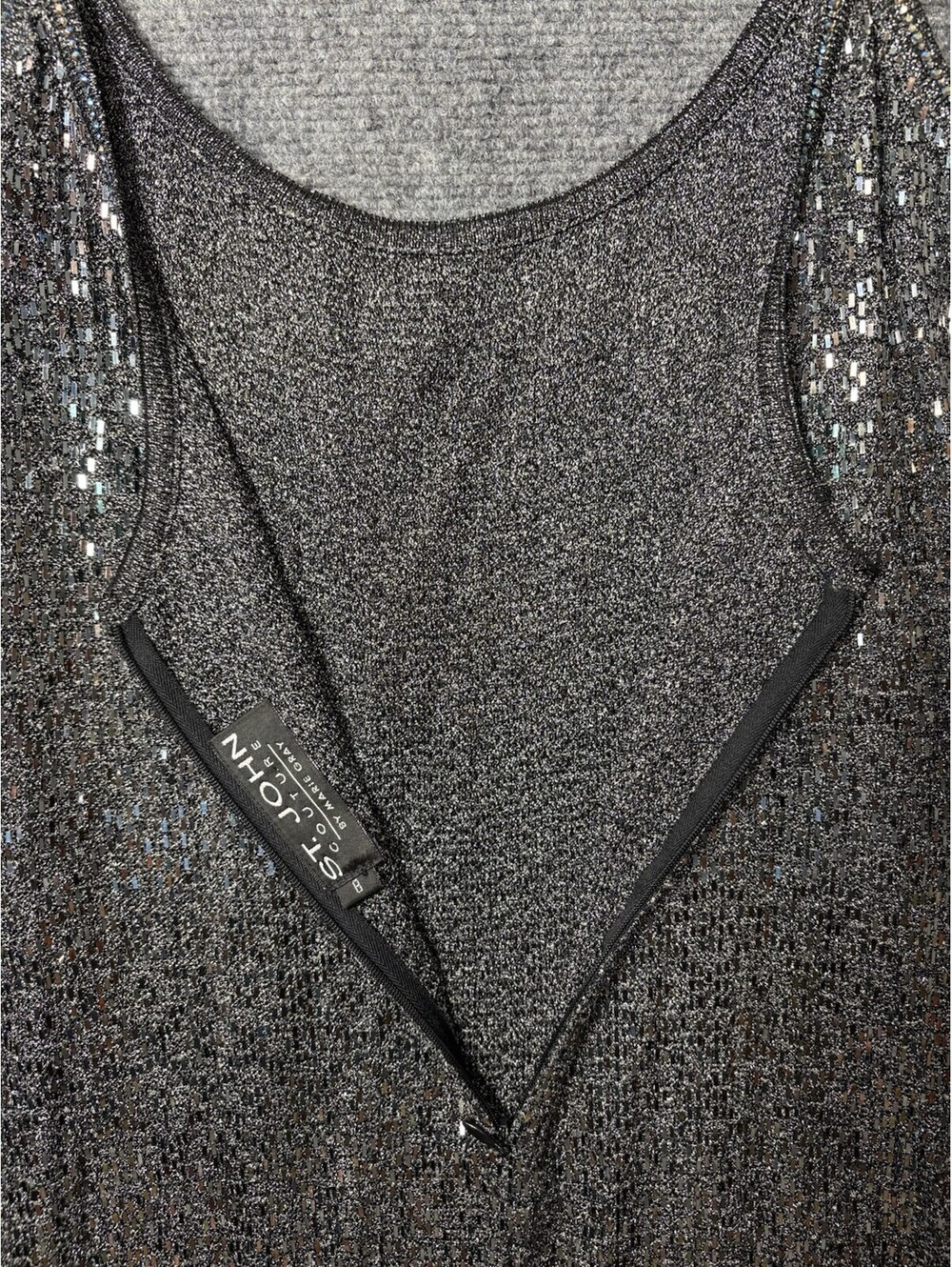 1990s St. John Couture, Silver Sequin, Body Con Dress, Size 8 0186 - Picture 3 of 4